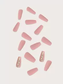 法式簡約優雅粉色芭蕾舞假指甲（24入組）+果凍膠（1入）+指甲文件（1入）即貼指甲美容用品 - 彩色 - 查看 4