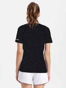 女士夏季弹力修身休闲圆领短袖 T 恤，舒适健身跑步上衣，情侣装 - 彩色 - 查看 4