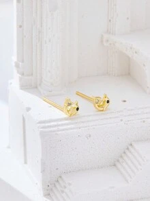 2入組 新款時尚立體氧化鋯心形裝飾開口式耳環,適用於女性、情侶、情人節禮物和母親節禮物,款式包括蜻蜓、兔子、心形、蝴蝶、月亮、海豚、大象和飛機 - 金色 - 查看 13