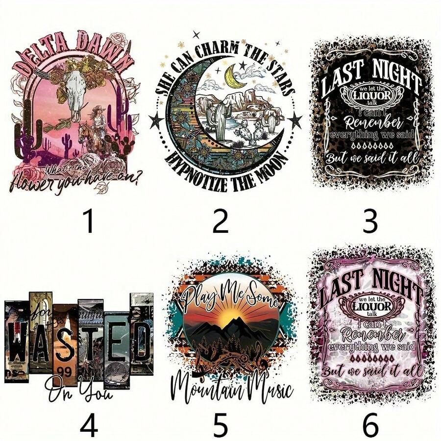 1/6入組精美復古風格熱轉印貼圖,diy A級可水洗t恤保護貼紙時尚女士修補补丁 - 彩色 - 查看 1