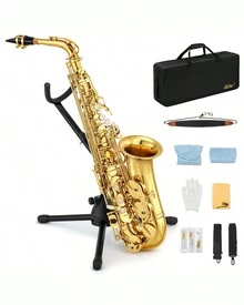 Eastar Alto Saxophone E Flat Gold Lacquer For Beginner Home Band Practice Supplies Musical Brass Instruments Sax Full Kit With Carrying Sax Case Mouthpiece Straps Reeds Stand AS-Ⅱ - AS- - View 2