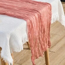 Balinese Gauze Crinkle Table Runner, European Style Linen Tablecloth Bohemian Style Table Runner For Wedding, Birthday, Party Decoration 180cm/70.87 Inch 300cm/118.11 Inch (1pc)