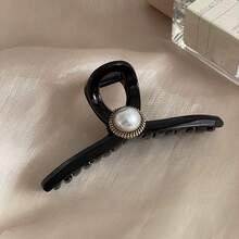 1 Kẹp Tóc Acrylic Thiết Kế Chữ Thập Màu Đen Cho Nữ Với Ngọc Trai Giả Lớn Để Tạo Kiểu Tóc Đơn Giản & Thời Trang, Thích Hợp Cho Buổi Hẹn Hò, Trang Phục Hàng Ngày Và Đi Chơi Thanh Lịch - màu đen - Xem 4