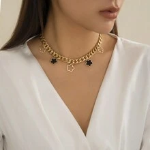 1 Miếng Tiếng Pháp Thanh lịch & Đúng mốt Năm Lá cây Cỏ ba lá Thiết kế Phong cách tối giản Dây chuyền , Lady Chuỗi Vòng cổ mặt dây chuyền Với vui tươi Màu ngọc lam & Mô hình hoa - dây chuyền cỏ ba lá - Xem 13