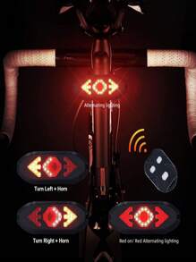 1pc Wireless Remote Controlled Abs Turn Signal Tail Light Usb Rechargeable Waterproof Cool Bike Riding Warning Light - Black - View 5