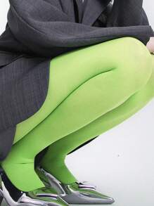 1 Par De Medias De Felpa Verdes Fluorescentes Para Mujer, Otoño/primavera, Medias Cálidas Sexis Antigancho, Medias Sedosas De Color Caramelo