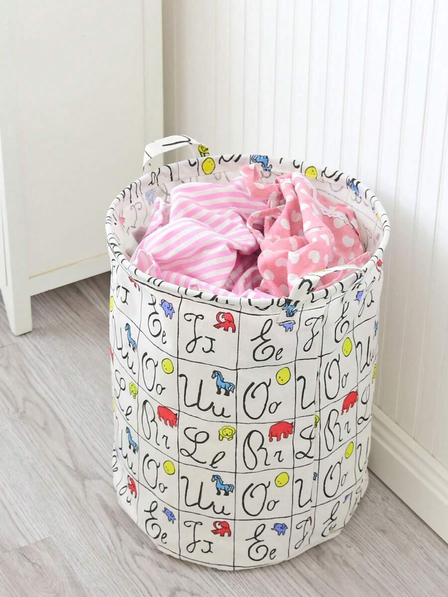 43l Laundry Basket For Kids, Letter Design Storage Bin For Toys & Clothes With Waterproof Coating And Handle - Letter - View 1