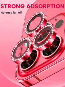 Apple Camera Lens Protector Film, Rhinestone Lens Protective Case, Shiny Crystal Gift For Birthday, Family, Friends, Lens Protective Film, Phone Accessories, Waterproof Shockproof Anti-Fall Anti-Scratch Full Coverage - Red - View 4