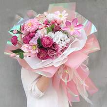 1pack/20pcs Iridescent Bright Flower Gift Wrap Paper With Colorful Silk & Rainbow Rose Pattern - Pink - View 3