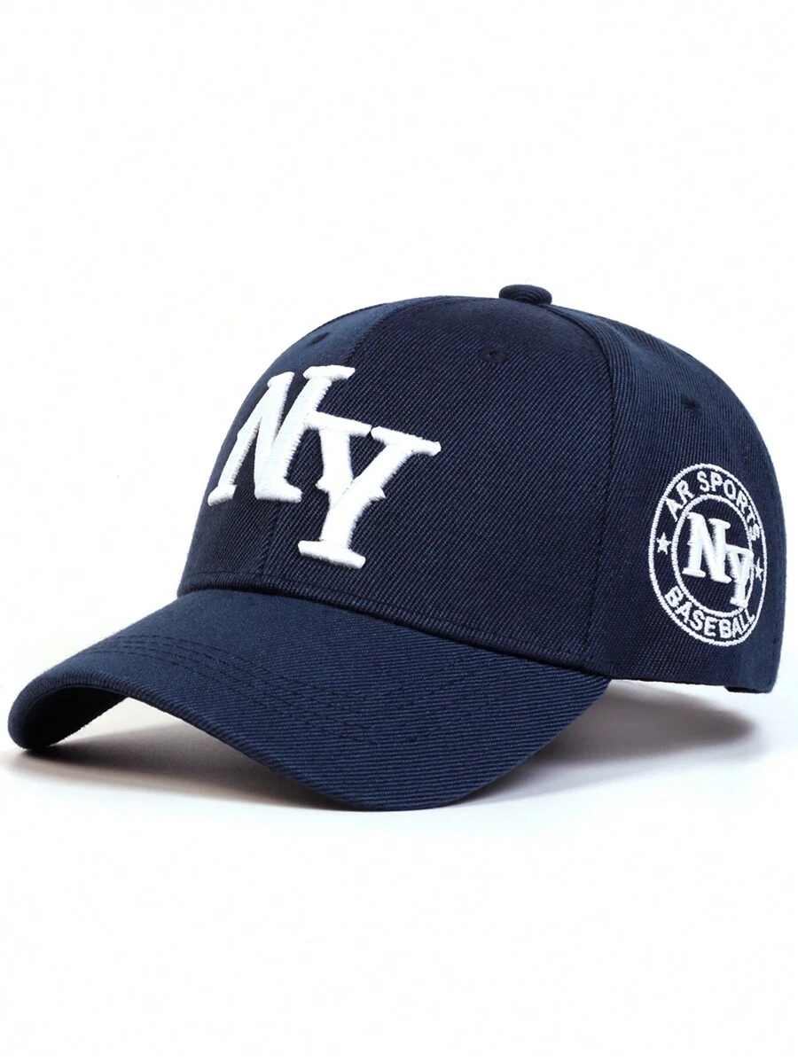 1pc Men's New York Letter Embroidered Baseball Cap, Sun Protection & Casual, Adjustable, Suitable For Spring And Autumn Travel, Beach, Party Street - Navy Blue - View 1