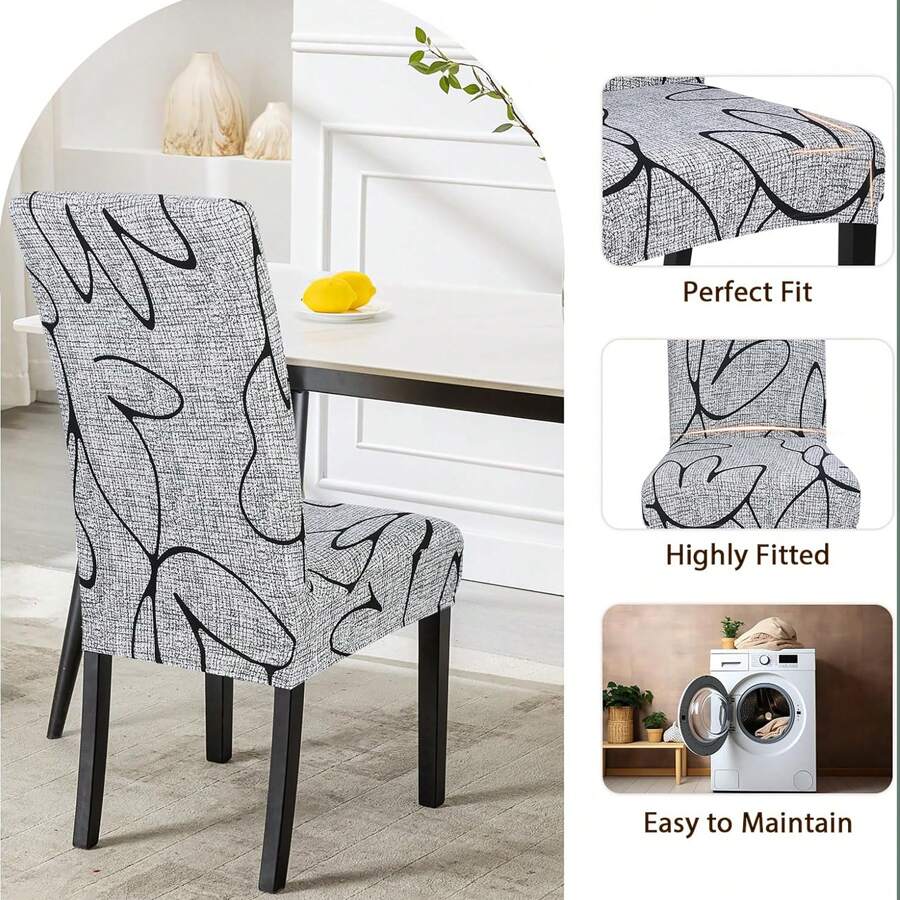 1/4/6pcs Printed Milk Silk High Back Chair Covers, Random Pattern, Modern Polyester Stretch Dust-Proof & Washable Slipcovers For Living Room, Dining Room, Bedroom