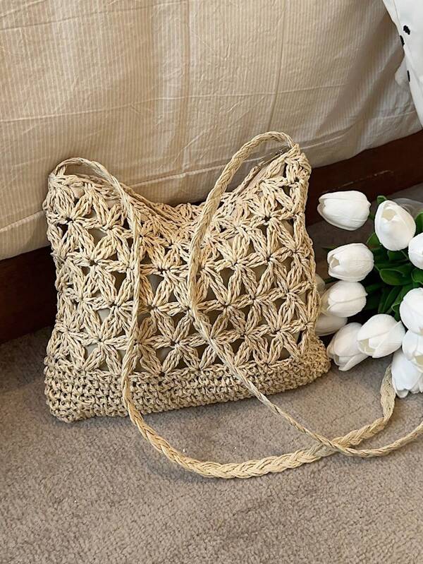 Hollow Out Weaved Single- Crossbody For Women,Leisure Handbag,Summer Women Bag,Perfect For Travel,Vacation,Holiday,Straw Purse,Straw Beach Bag,Beach Necessities,Beach Essentials,Beach Stuff & Summer Essentials, Best Women Bag For Beach Vibes