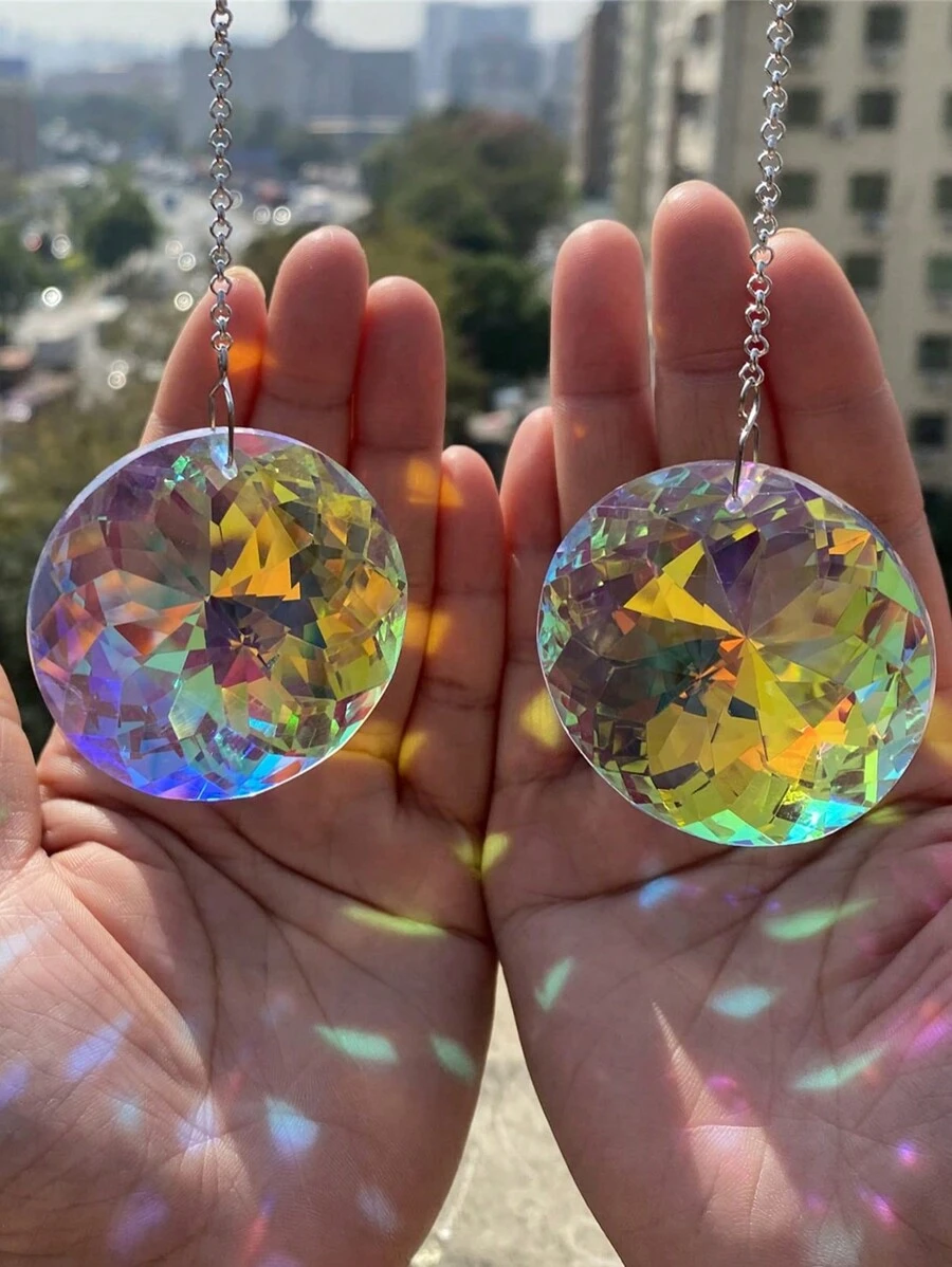 2pcs Round Clear Crystal & Glass Prism Suncatcher Set For Window, Balcony, Kitchen, Garden Decoration Rainbow Maker