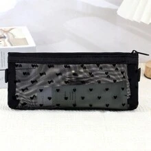 1 pièce Sac de rangement pour pinceaux de maquillage, étui à crayons transparent en maille. Sac de rangement simple de grande capacité pour articles de papeterie, sac de maquillage, sac de soins de la peau, sac de toilette, cubes d'emballage, articles essentiels pour les voyages, les croisières, la chambre d'étudiant, cadeaux de demoiselle d'honneur, cadeaux pour maman, anniversaire, amis et professeurs, décoration de la maison, de la salle de bain, du salon, de la chambre à coucher, organisateur de bijoux, organisateur d'huile à lèvres, organisateur de vernis à ongles, organisateur de voyage pour le maquillage, fermeture à glissière, accessoires pour les ongles