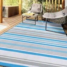 Outdoor Patio Rug Waterproof Camping - Outdoor Area Rugs Carpet Waterproof, Outdoor Plastic Straw Rug For Patios Clearance, Outdoor Rugs For Camping, Porch, Deck, Balcony, Backyard, Blue - Blue+White+Grey - View 12