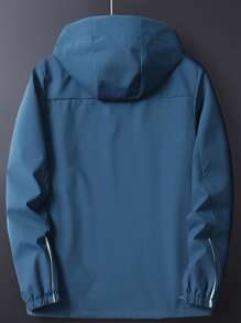 Jaqueta corta-vento masculina estilo namorado à prova de vento e à prova d'água com capuz jaqueta esportiva masculina estilo namorado ao ar livre - Azul marinho - Ver 2