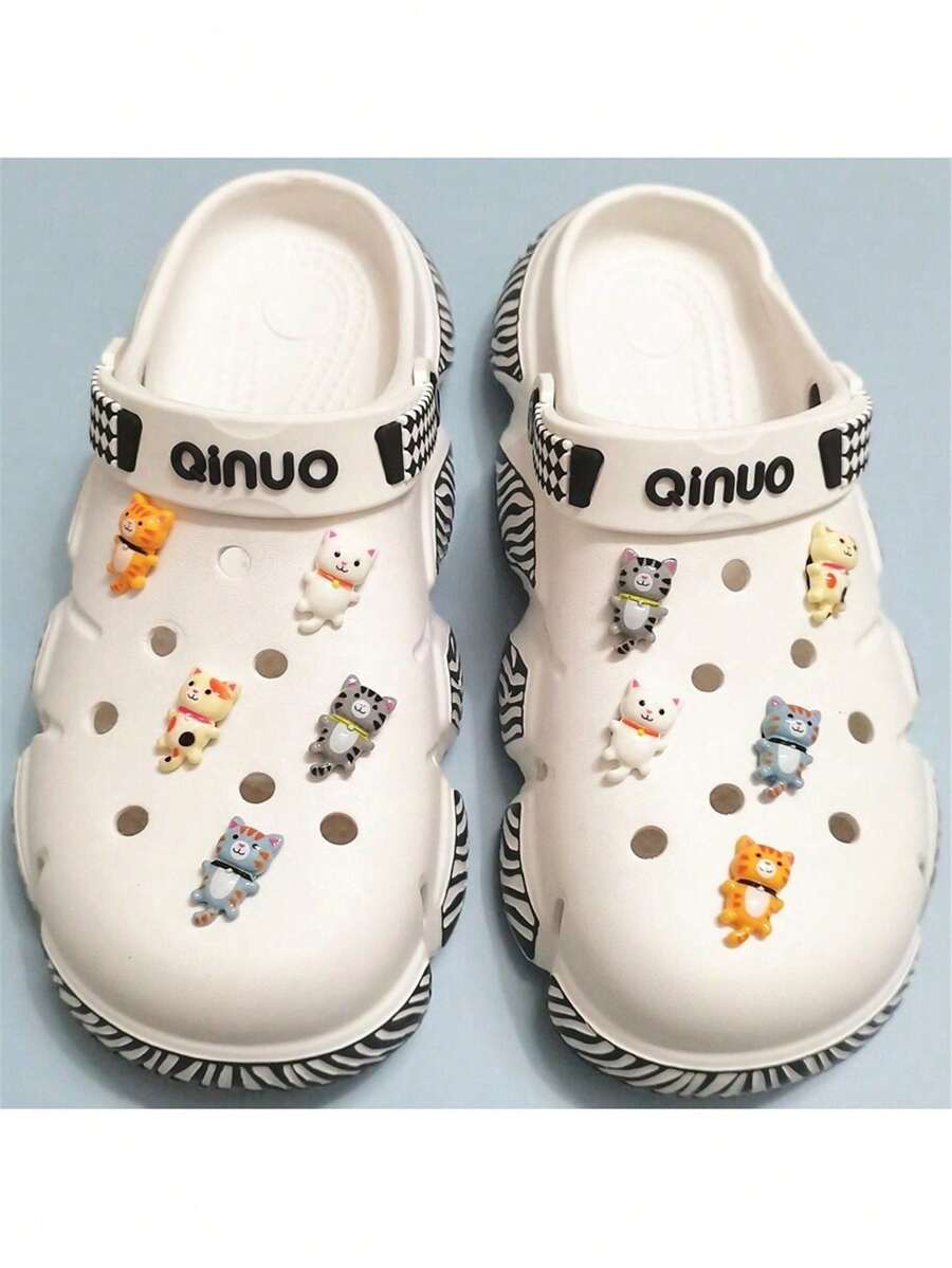 10pcs Adorable Cat Shaped Shoe Charms & Decorations For Clogs - Multicolor - View 1