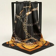 1 Miếng Của phụ nữ Mới 90*90cm Kích thước lớn Lụa Bắt chước Mô hình chuỗi In Hình vuông Khăn quàng cổ , Xa ten Băng đô cài tóc Và Cái cổ Khăn quàng cổ Thanh lịch - Khăn quàng cổ A - Xem 11