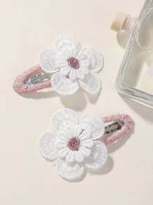2pcs Solid Color Double Layer Flower Design Hair Clips For Kids To Fix Bangs/ Hair Edges