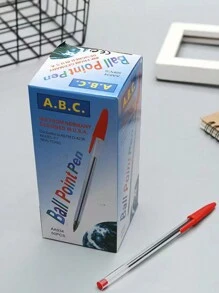 50pcs Red Ink Ballpoint Pen For Students And Office Use, European And American Style - Red - View 1