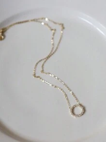 1 Pc Elegant And Sophisticated High-End Versatile S925 Sterling Silver Full Diamond Circular Necklace For Women To Give As A Valentine's Day Birthday Gift To Their Girlfriend - Gold - View 3