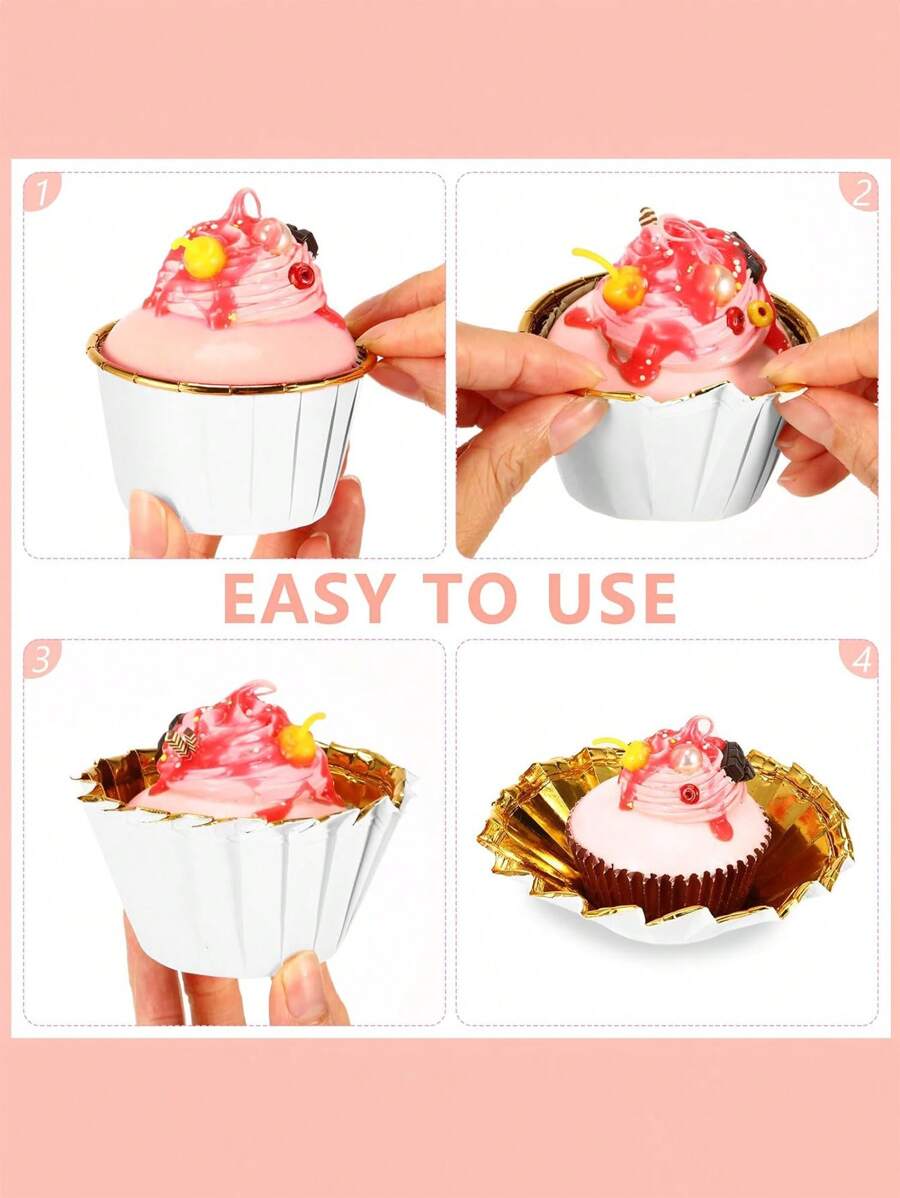 25pcs White & Gold Cupcake Liners Muffin Wrappers, Perfect For Baking