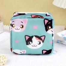 1 pièce Mignon Sac de rangement de serviettes hygiéniques portable à dessin animé en tissu pur grande capacité, sac de maquillage, pochette de soin de la peau, trousse de toilette, cube d'emballage, essentiels de voyage, essentiels de croisière, essentiels de dortoir, cadeaux pour demoiselles d'honneur, cadeaux pour maman, cadeaux d'anniversaire, cadeaux pour amis et enseignants, décoration de maison, décoration de salle de bain, salon, chambre à coucher, organisateur de salle de bain, organisateur de bijoux, organisateur d'huile à lèvres, organisateur de vernis à ongles