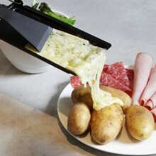 Swiss Cheese Raclette Grill Set With Non-Stick Raclette Tray And Candle Holder, For Butter Cheese - Steel Handle Black Set (including 3 Candles) - View 2