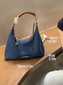 1pc Fashionable Vintage Style Denim & Color Block Shoulder Bag Y2k Women's Bag, Perfect For Music Festival