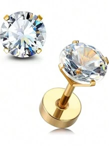 JewelrieShop Pendientes de acero inoxidable con parte posterior plana, longitud del poste de 6 mm, 3 mm-7 mm de circonita cúbica, 5 pares, cristal - Pendientes cartílago unisex