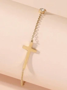 1 件不锈钢十字形手链，镶嵌玻璃水钻，适合女性日常佩戴