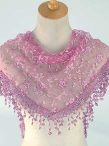 1 pieza/2 piezas Chal/Bufanda de mujer de unicolor/estampado de encaje con flecos, casual y versátil para primavera/verano - bufanda triangular - Ver 8