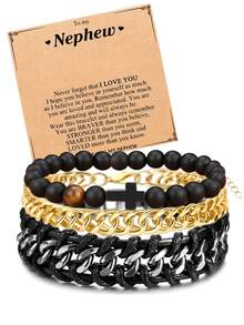 3入組適合男士送禮的手鍊,適用於兒子、孫子、父親、丈夫、叔叔 - 生日、畢業、退休、聖誕、禮物、青少年男孩用的十字石手鍊鏈手鐲套裝 - 彩色 - 查看 12