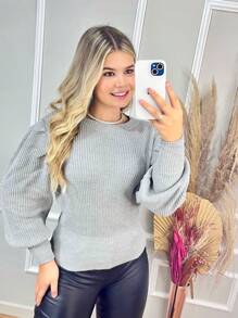 Plus Size Knit Tops - Màu Xám nhạt - Xem 1