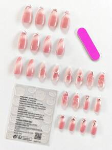 24片法式白边美甲贴片，吸血鬼风格，杏仁形，黑色法式尖头，法式尖头，按压式美甲贴片，适合学生、上班族女性日常佩戴，也适合派对和舞会等场合。美甲用品 - 彩色 - 查看 3