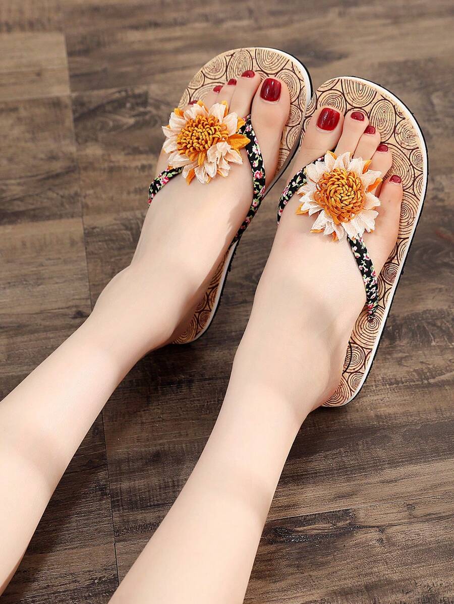 Women's Fashionable Minimalist Thong Sandals, Flat Slip-On Beach Flip Flops For Summer - Multicolor - View 1