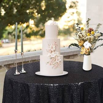 1pc Sparkly Tablecloth, Round, Black - Laser Circular Tablecloth Cover For Wedding, Baby Shower, Birthday Cake Table, Holiday Party, Suitable For All Seasons
