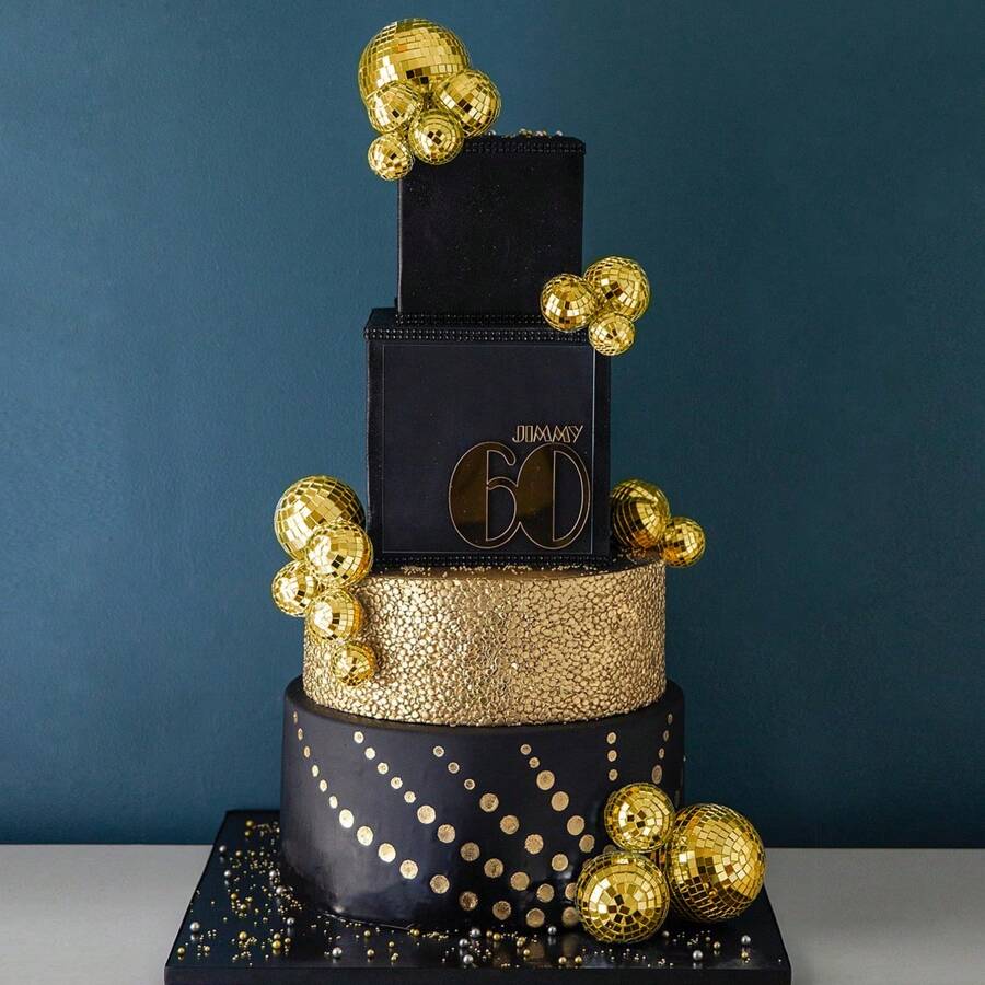 12pcs Gold Disco Ball Cake Topper & Mirror Ball Cake Decoration