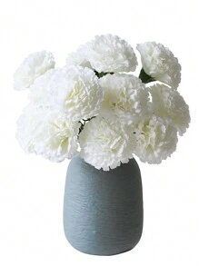 6/12 件人造康乃馨花枝丝绸仿真花适用于葬礼布置婚礼花束墓地花圈 DIY 工艺品 - 白色 - 查看 4