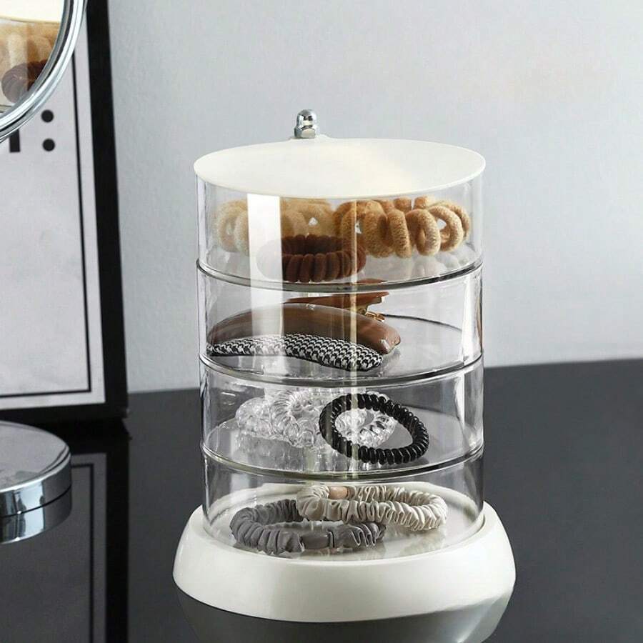 Puff Storage Box, Transparent Swivel, Dustproof, Multi-Layer, Round ...