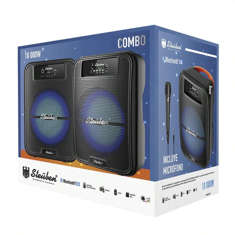COMBO DE BAFLES BOCINAS PORTÁTILES CON MICRÓFONO STEUBEN - Negro - Ver 1
