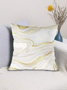 1入45*45cm白金大理石風格的方形枕套,聚酯桃花紋材料的坐墊套,柔軟的枕套適用於房間床上沙發裝飾,家居飾品裝飾,枕芯不包含在內 - 白色金色 - 查看 8