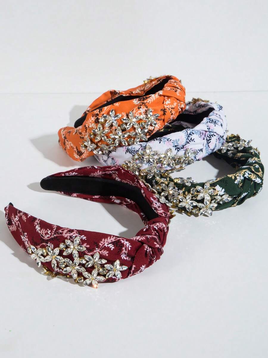 1入組女士布質花朵與珠寶裝飾閃亮頭帶,適用於旅行 - 彩色 - 查看 1