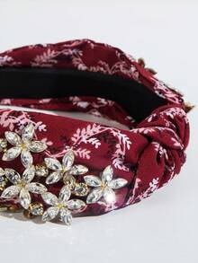 1入組女士布質花朵與珠寶裝飾閃亮頭帶,適用於旅行 - 彩色 - 查看 5