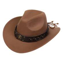 1pc Bull Head Western Cowboy Knitted Hat Gunslinger Felt Cowgirl Unisex Cap With Drooping Brim, Jazz Hat, Horse Riding Hat, Outdoor Camping Warm Gift Hat, Personalized Jazz Hat,  Knitted Hat, Retro Hat, British Style Performing Dance Matching Prop, Adult Texan Cowgirl Hat Fancy Dress Party Accessory Country Western Rancher Jazz Panama Hats Godfather Cap