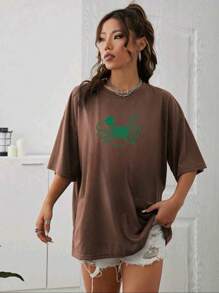 Plus Size T-Shirts - 鏽棕色 - 查看 1