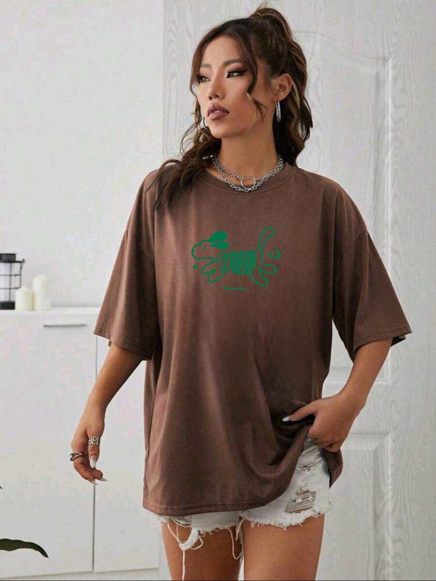 Plus Size T-Shirts - 鏽棕色 - 查看 1