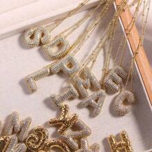 Cubic Zirconia Gold Plated  Bubble Alphabet Letter Necklace Monogram Necklace Balloon Initial Necklace Gifts For Women Girls