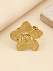 1 chiếc hoa lớn màu vàng kim thời trang phóng đại, thích hợp cho phụ nữ kết hợp trang phục hoặc nhẫn hở trang trí làm quà tặng ngày lễ tình nhân - Vàng - Xem 2