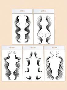 5 hojas de tatuajes temporales para el cabello, pegatinas impermeables y de larga duración para el arte corporal - Negro - Ver 5